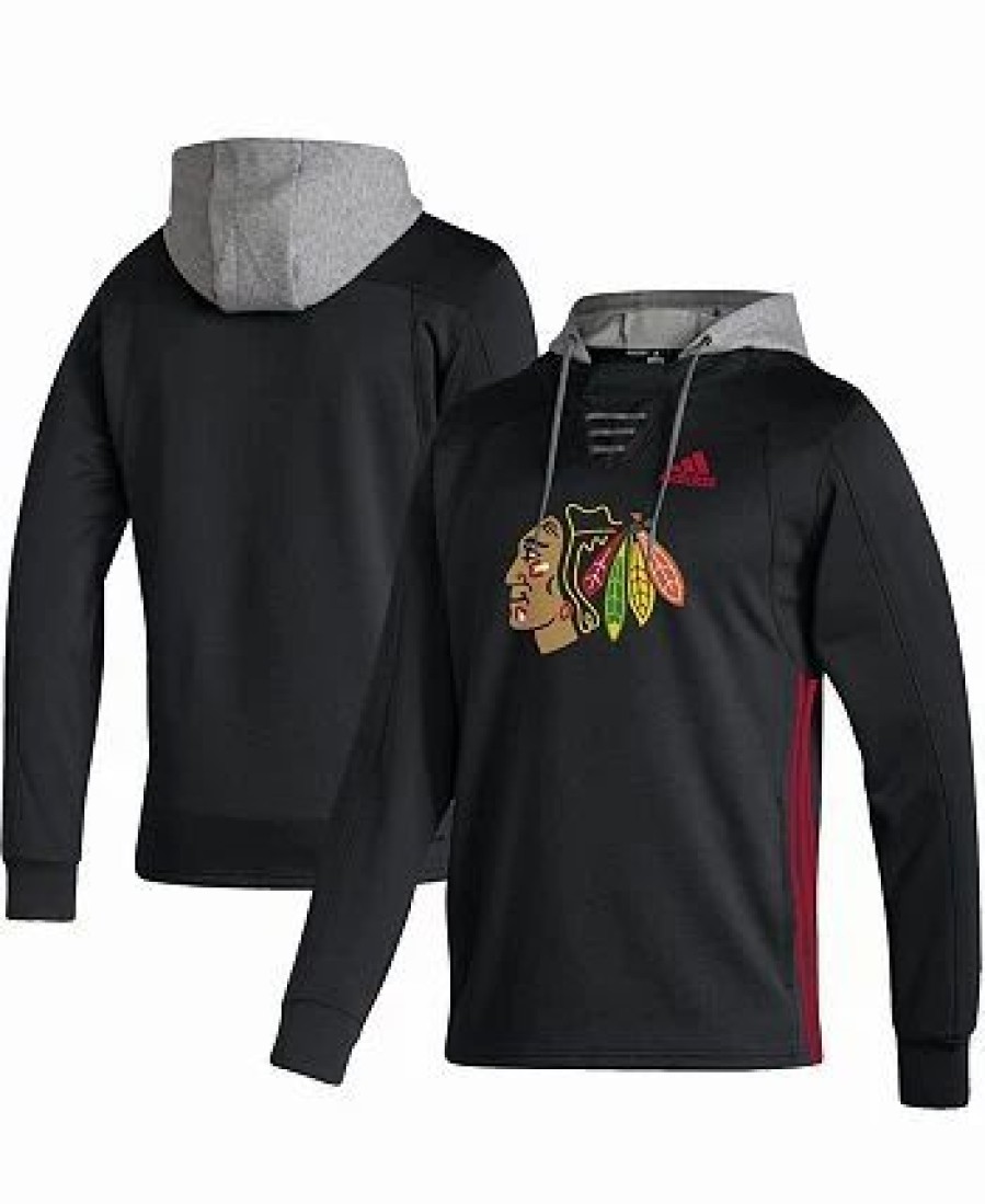 Sports Fan Shop * | Adidas Men'S Chicago Hawks Skate Lace Aeroready Pullover Hoodie Black