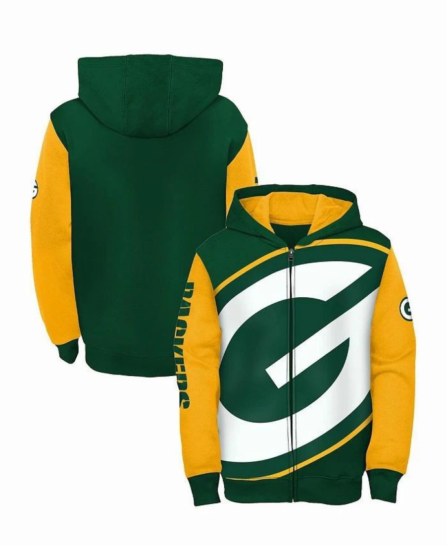 Sports Fan Shop * | Outerstuff Youth Boys Green Bay Packers Poster Board Full-Zip Hoodie Green, Gold