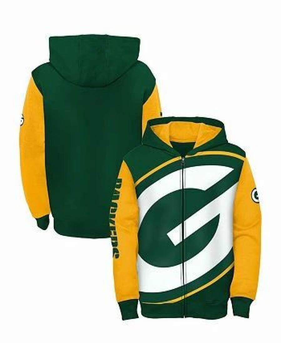 Sports Fan Shop * | Outerstuff Youth Boys Green Bay Packers Poster Board Full-Zip Hoodie Green, Gold