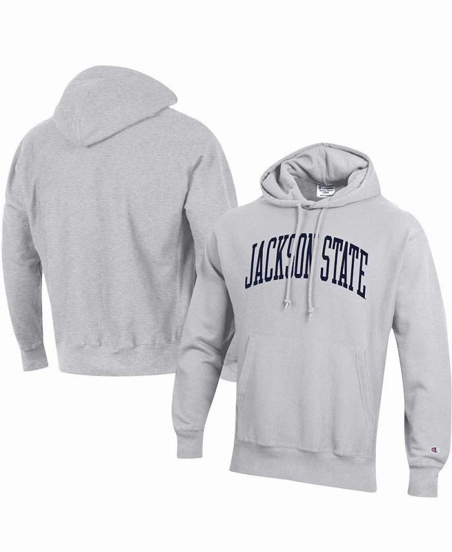 Sports Fan Shop * | Champion Men'S Jackson State Tigers Tall Arch Pullover Hoodie Gray