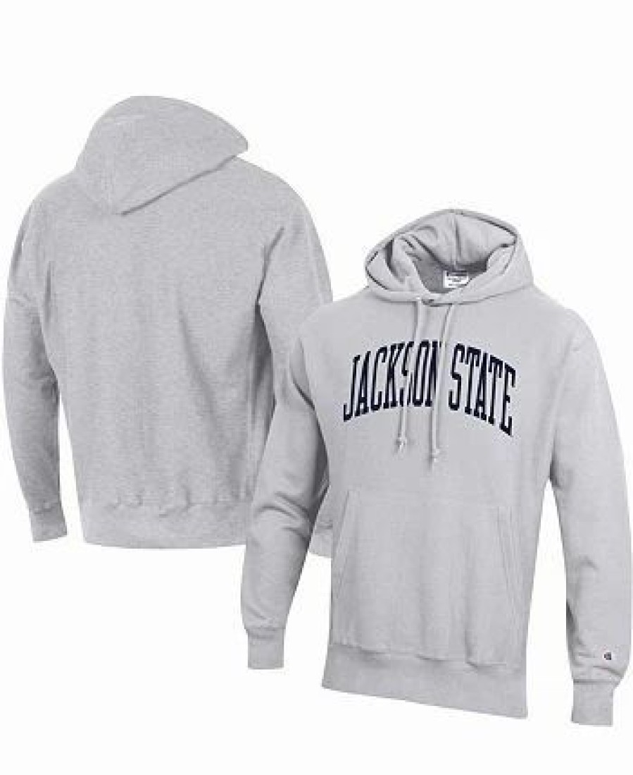 Sports Fan Shop * | Champion Men'S Jackson State Tigers Tall Arch Pullover Hoodie Gray