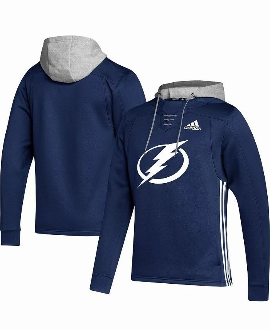 Sports Fan Shop * | Adidas Men'S Tampa Bay Lightning Skate Lace Prime Team Pullover Hoodie Blue