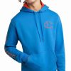 Activewear * | Champion Men'S Powerblend Standard-Fit Logo-Print Fleece Hoodie Blue Jay/Persimmon Orange