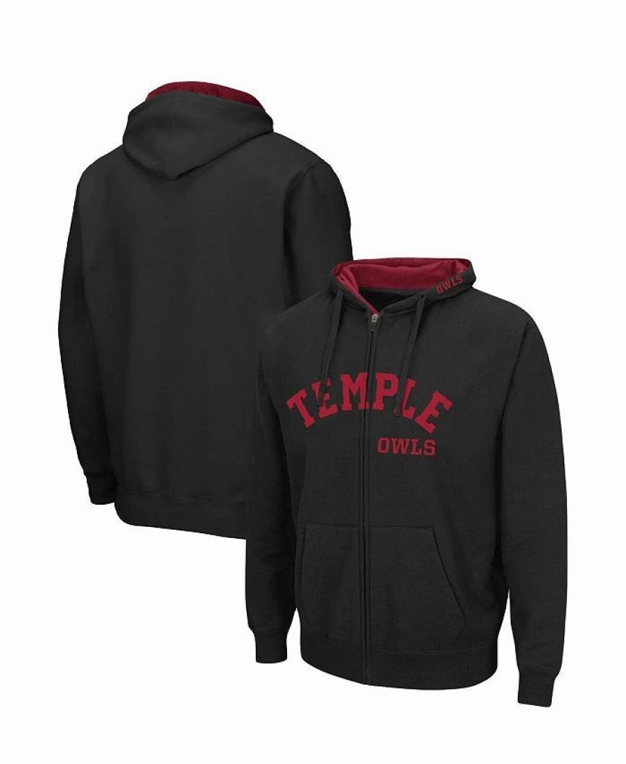 Sports Fan Shop * | Men'S Temple Owls Arch & Team Logo 3.0 Full-Zip Hoodie Jacket Black