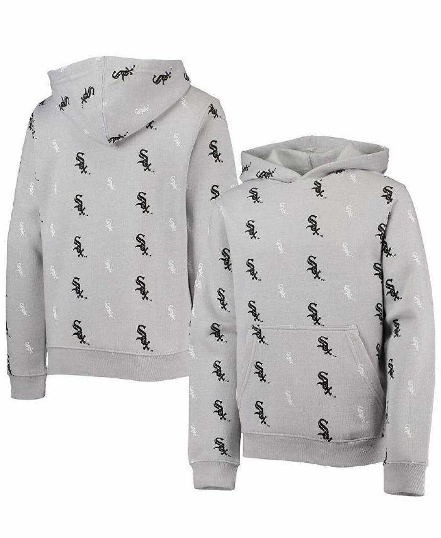 Sports Fan Shop * | Youth Boys Chicago White Sox Allover Print Pullover Hoodie Heathered Gray