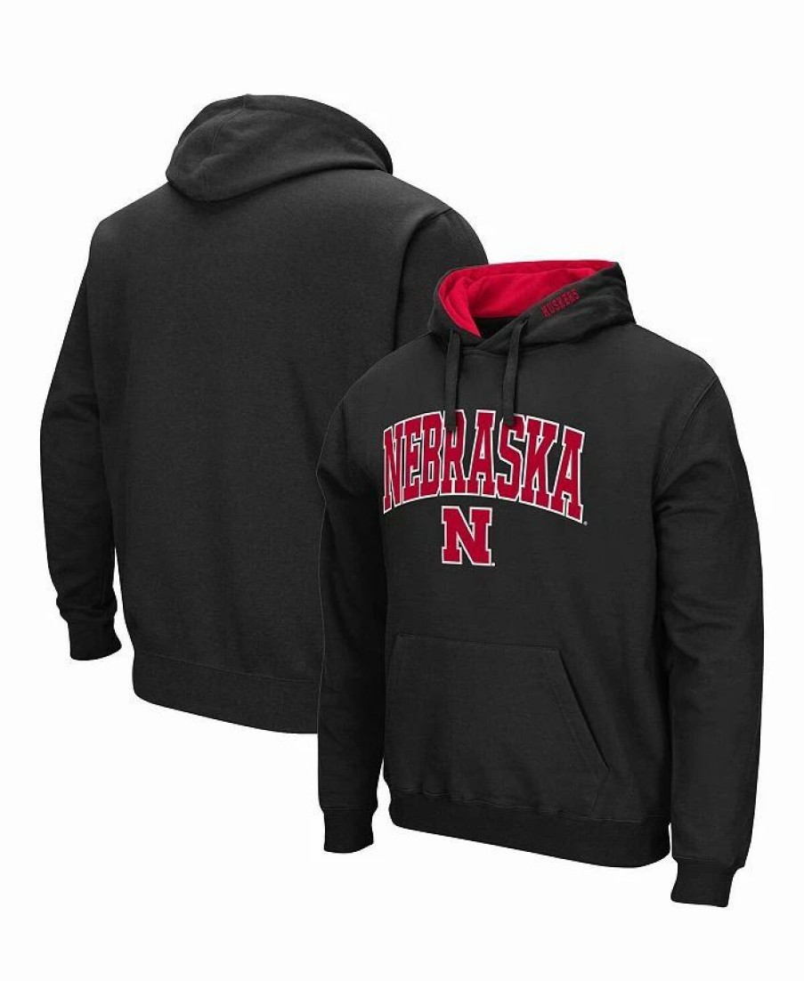 Sports Fan Shop * | Men'S Nebraska Huskers Arch And Logo 3.0 Pullover Hoodie Black