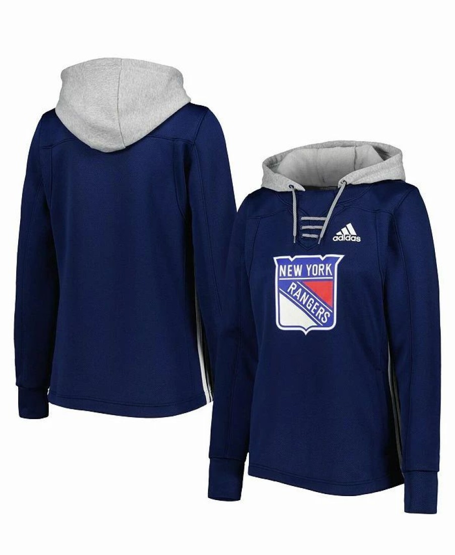 Sports Fan Shop * | Adidas Women'S New York Rangers Skate Lace Primeblue Team Pullover Hoodie Navy