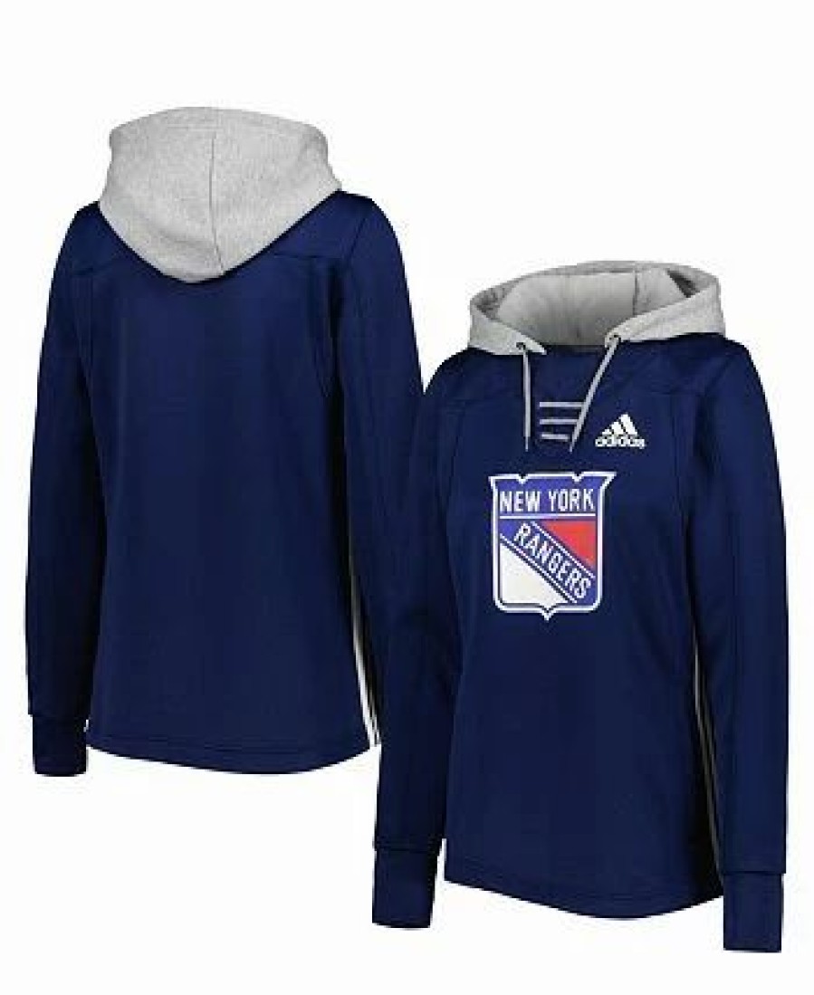 Sports Fan Shop * | Adidas Women'S New York Rangers Skate Lace Primeblue Team Pullover Hoodie Navy