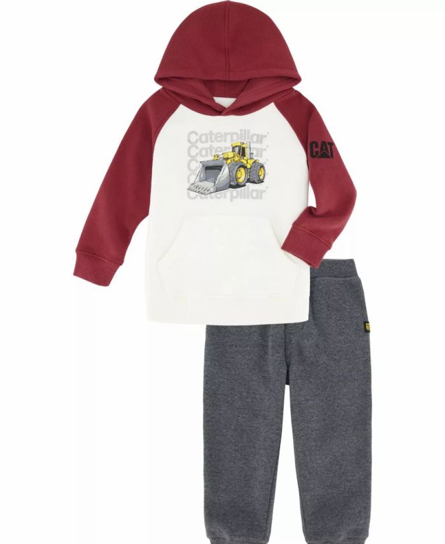 Kids * | Caterpillar Little Boy Signature Raglan Hoodie With Heather Joggers Set, 2 Piece Berry