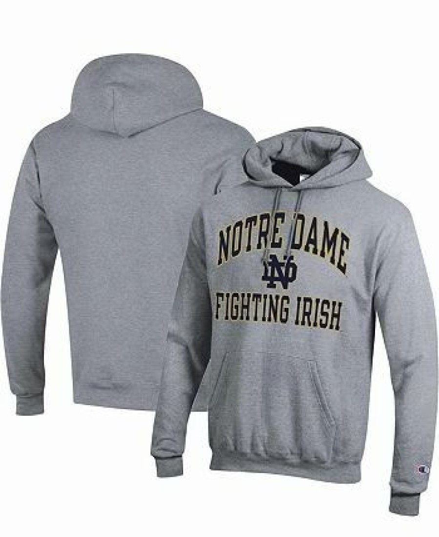 Sports Fan Shop * | Champion Men'S Notre Dame Fighting Irish High Motor Pullover Hoodie Heather Gray