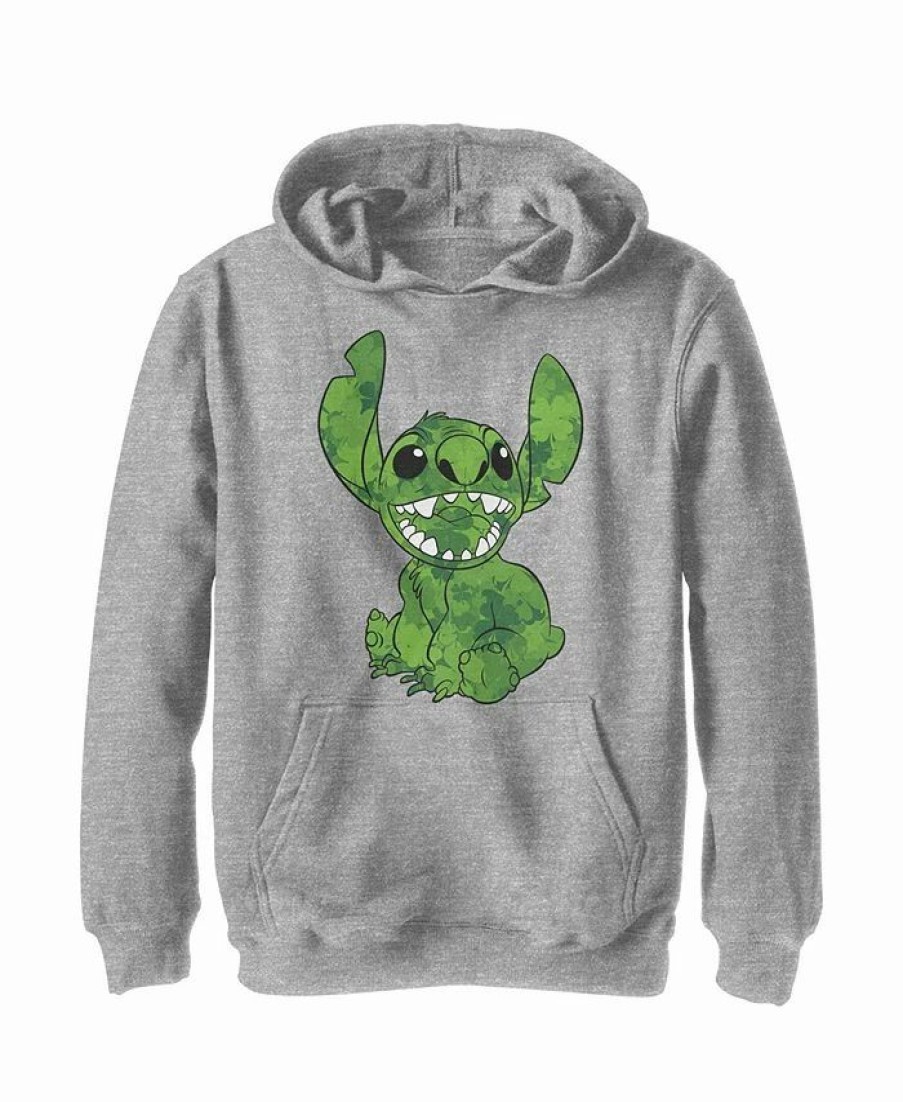 Kids * | Disney Boy'S Lilo & Stitch Four-Leaf Clover Fill Child Pull Over Hoodie Athletic Heather