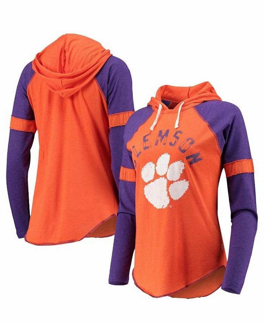 Sports Fan Shop * | Women'S Orange And Purple Clemson Tigers Yard Line Raglan Hoodie Long Sleeve T-Shirt Orange, Purple