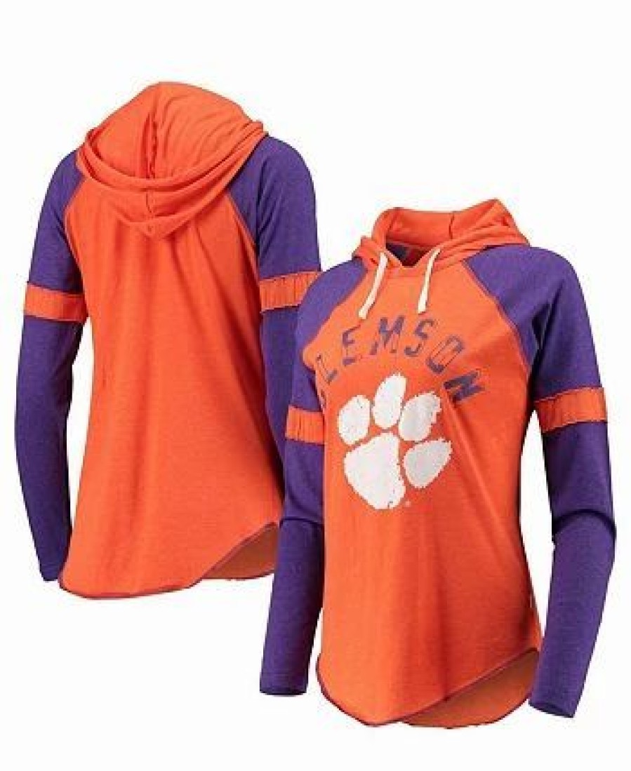 Sports Fan Shop * | Women'S Orange And Purple Clemson Tigers Yard Line Raglan Hoodie Long Sleeve T-Shirt Orange, Purple