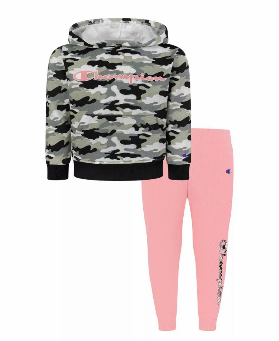 Kids * | Champion Little Girls Camo All Over Print Hoodie And Fleece Joggers Set, 2 Piece