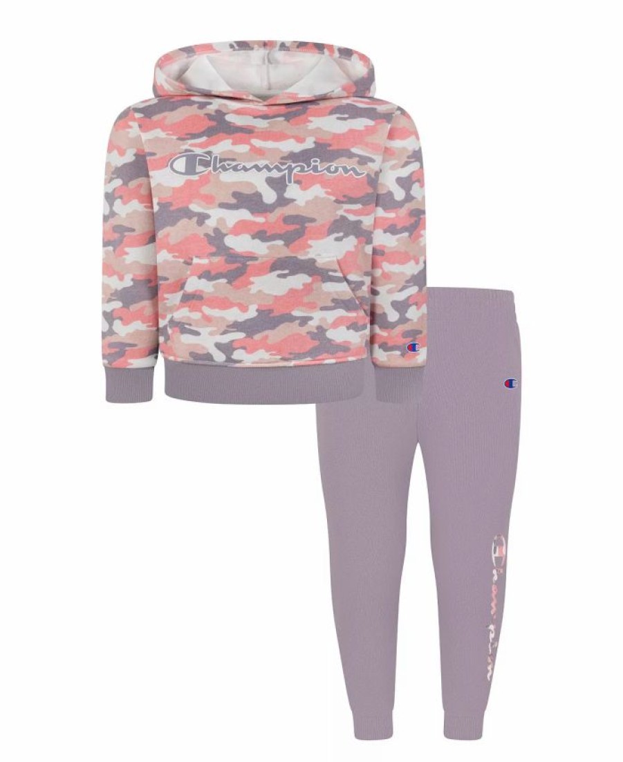 Kids * | Champion Little Girls Camo All Over Print Hoodie And Fleece Joggers Set, 2 Piece