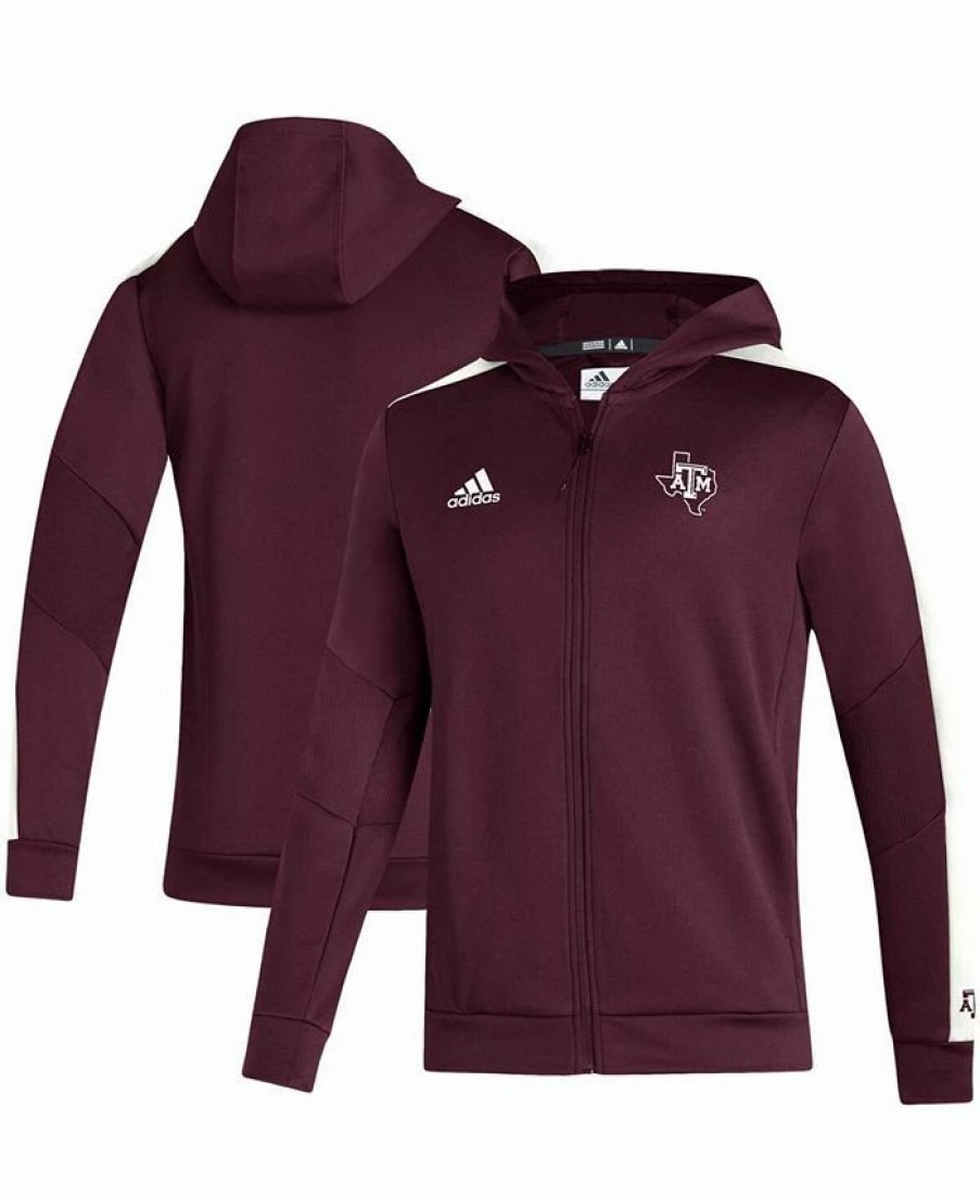 Sports Fan Shop * | Adidas Men'S Texas A M Aggies 2021 Sideline Aeroready Full-Zip Hoodie Maroon