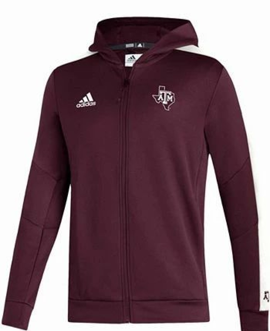 Sports Fan Shop * | Adidas Men'S Texas A M Aggies 2021 Sideline Aeroready Full-Zip Hoodie Maroon