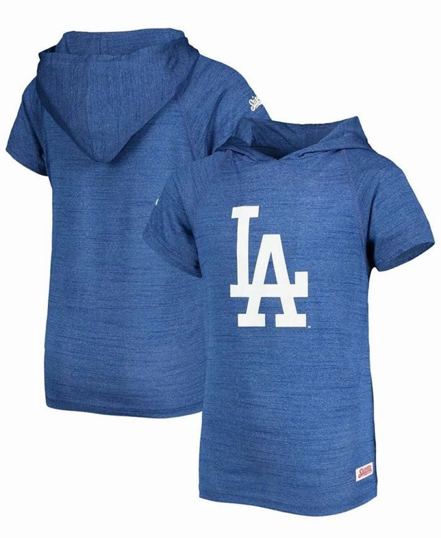 Sports Fan Shop * | Youth Boys Heather Royal Los Angeles Dodgers Raglan Short Sleeve Pullover Hoodie Heathered Royal