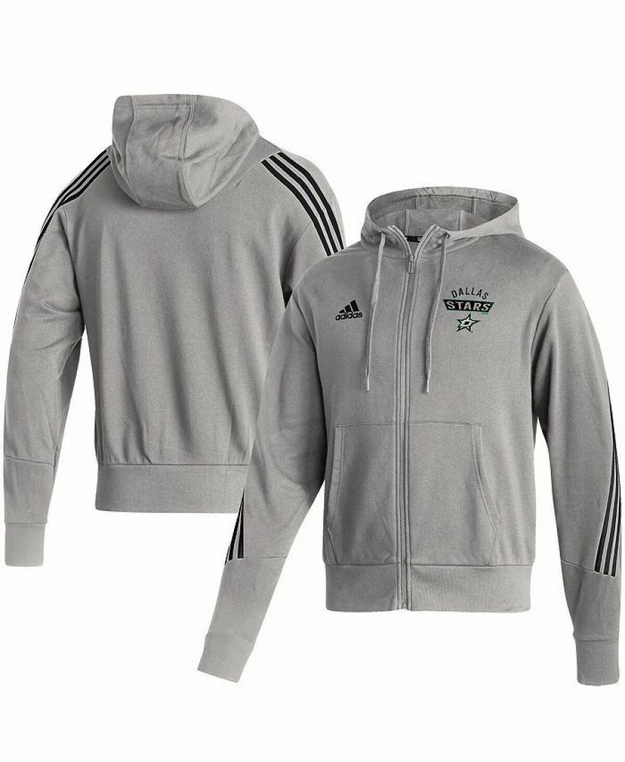 Sports Fan Shop * | Adidas Men'S Dallas Stars Fashion Full-Zip Hoodie Heathered Gray