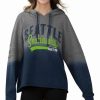 Sports Fan Shop * | Women'S , College Navy Seattle Seahawks Superstar Dip-Dye Crop Pullover Hoodie Heather Gray