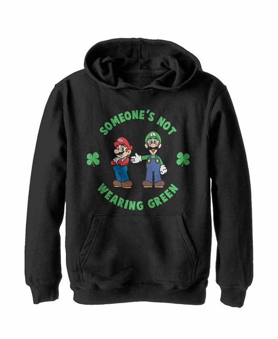 Kids * | Nintendo Boy'S Super And Luigi St. Patrick'S Day Not Wearing Green Child Pull Over Hoodie Black