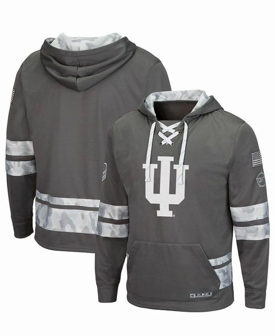 Sports Fan Shop * | Men'S Indiana Hoosiers Oht Military-Inspired Appreciation Lace-Up Pullover Hoodie Gray