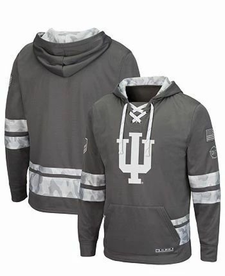 Sports Fan Shop * | Men'S Indiana Hoosiers Oht Military-Inspired Appreciation Lace-Up Pullover Hoodie Gray