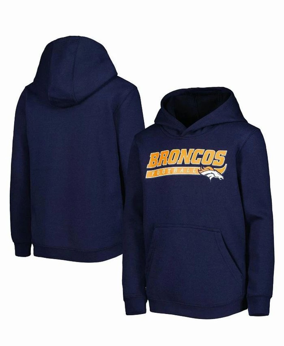 Sports Fan Shop * | Outerstuff Youth Boys Denver Broncos Take The Lead Pullover Hoodie Navy