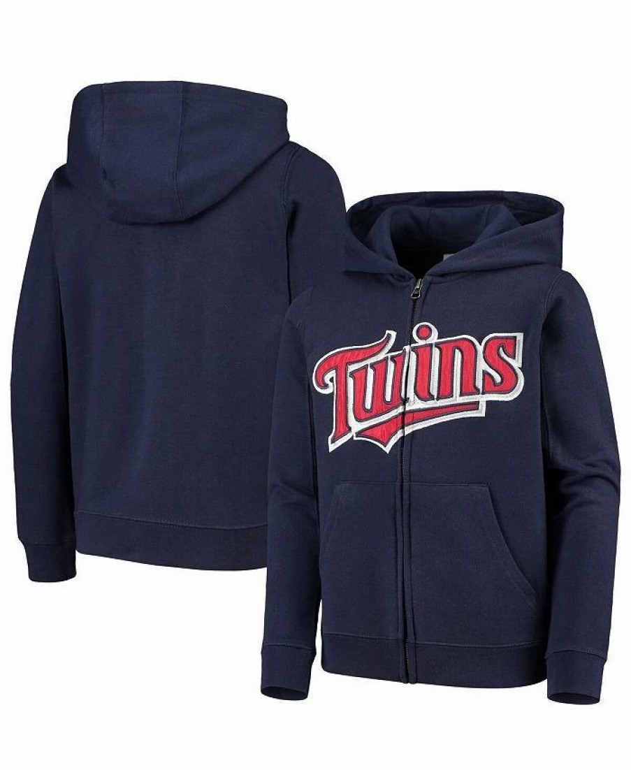 Sports Fan Shop * | Outerstuff Boys Youth Minnesota Twins Team Color Wordmark Full-Zip Hoodie Navy