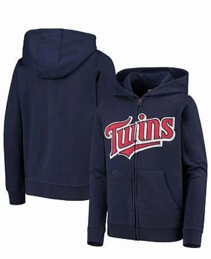 Sports Fan Shop * | Outerstuff Boys Youth Minnesota Twins Team Color Wordmark Full-Zip Hoodie Navy