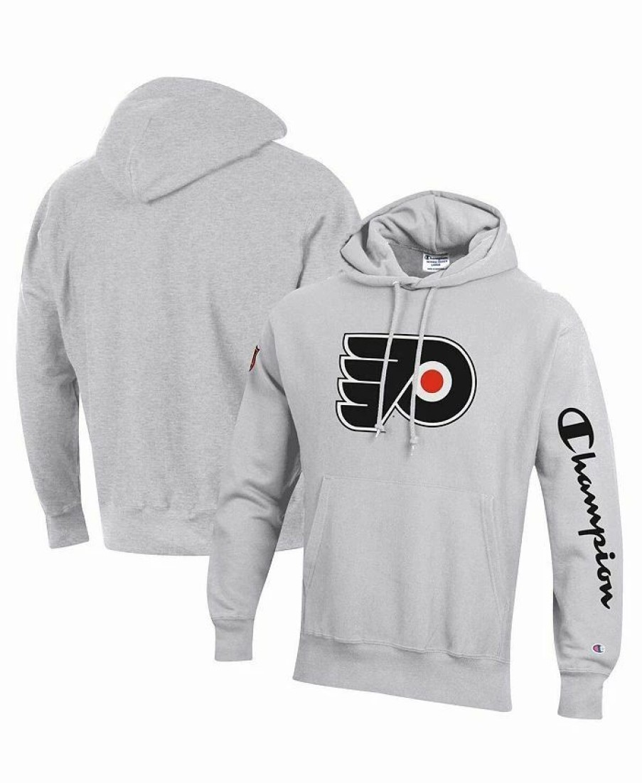 Sports Fan Shop * | Champion Men'S Philadelphia Flyers Reverse Weave Pullover Hoodie Heathered Gray