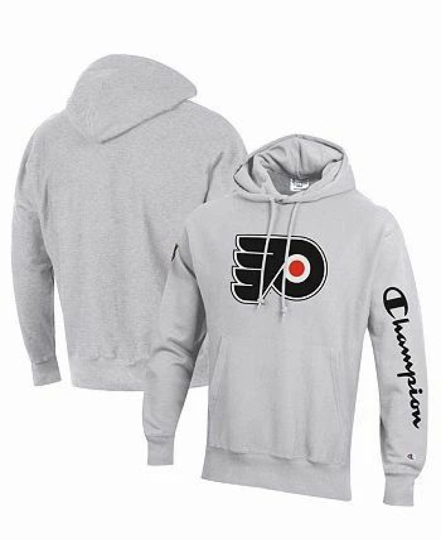 Sports Fan Shop * | Champion Men'S Philadelphia Flyers Reverse Weave Pullover Hoodie Heathered Gray