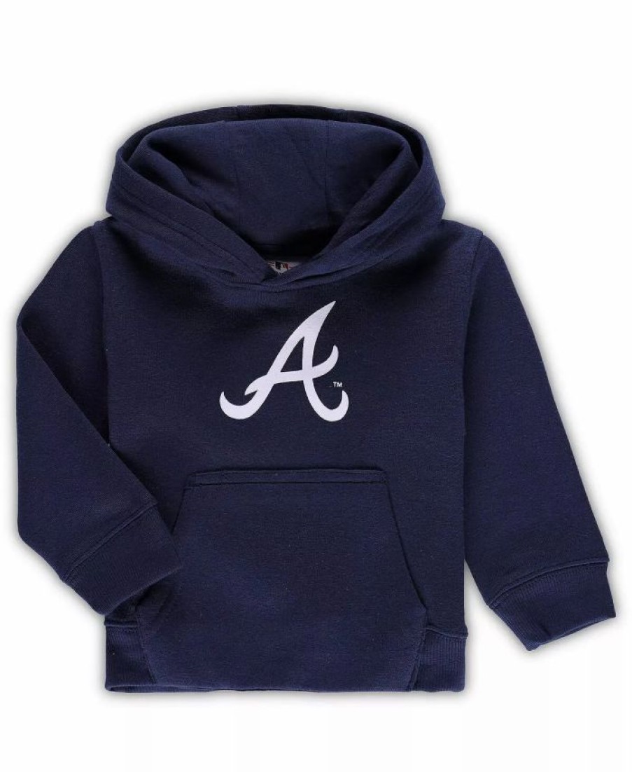 Sports Fan Shop * | Outerstuff Toddler Boys And Girls Atlanta Braves Team Primary Logo Fleece Pullover Hoodie Navy