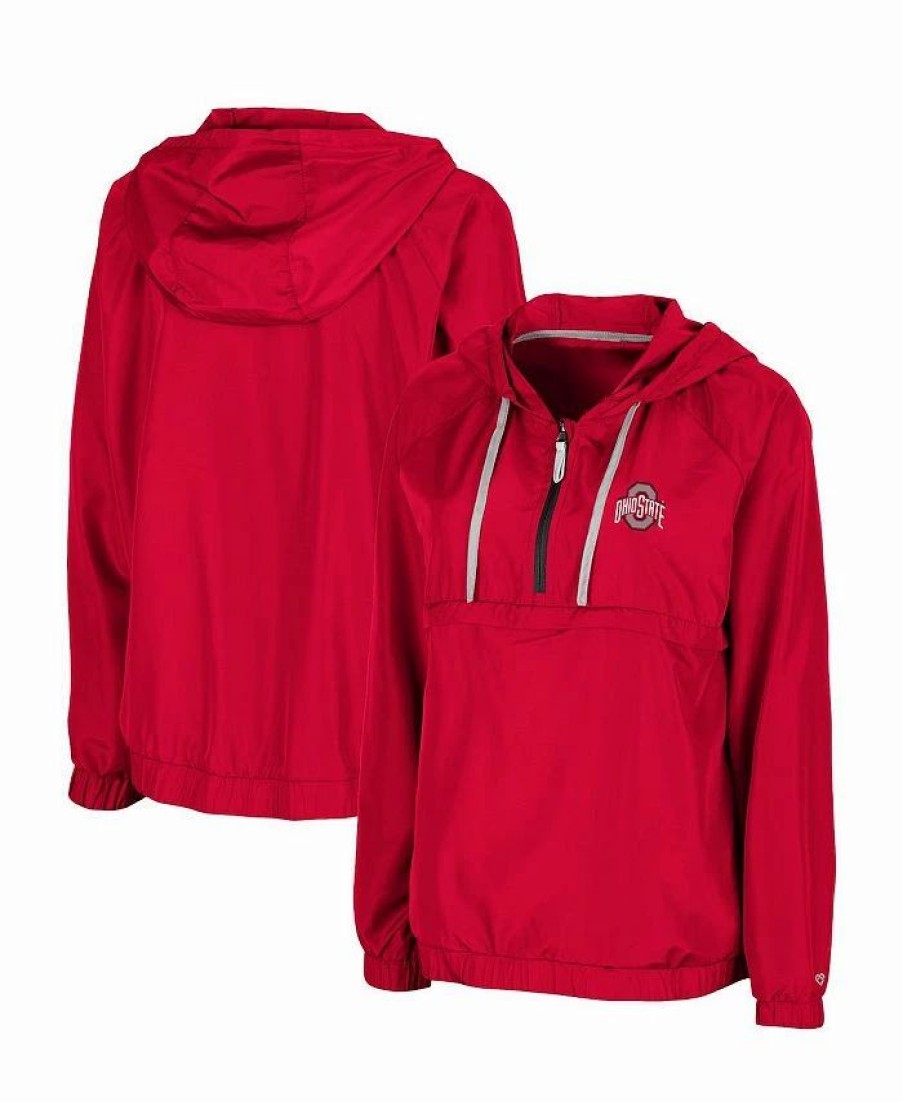 Sports Fan Shop * | Women'S Ohio State Buckeyes Doodling Packable Anorak Half-Zip Raglan Hoodie Scarlet