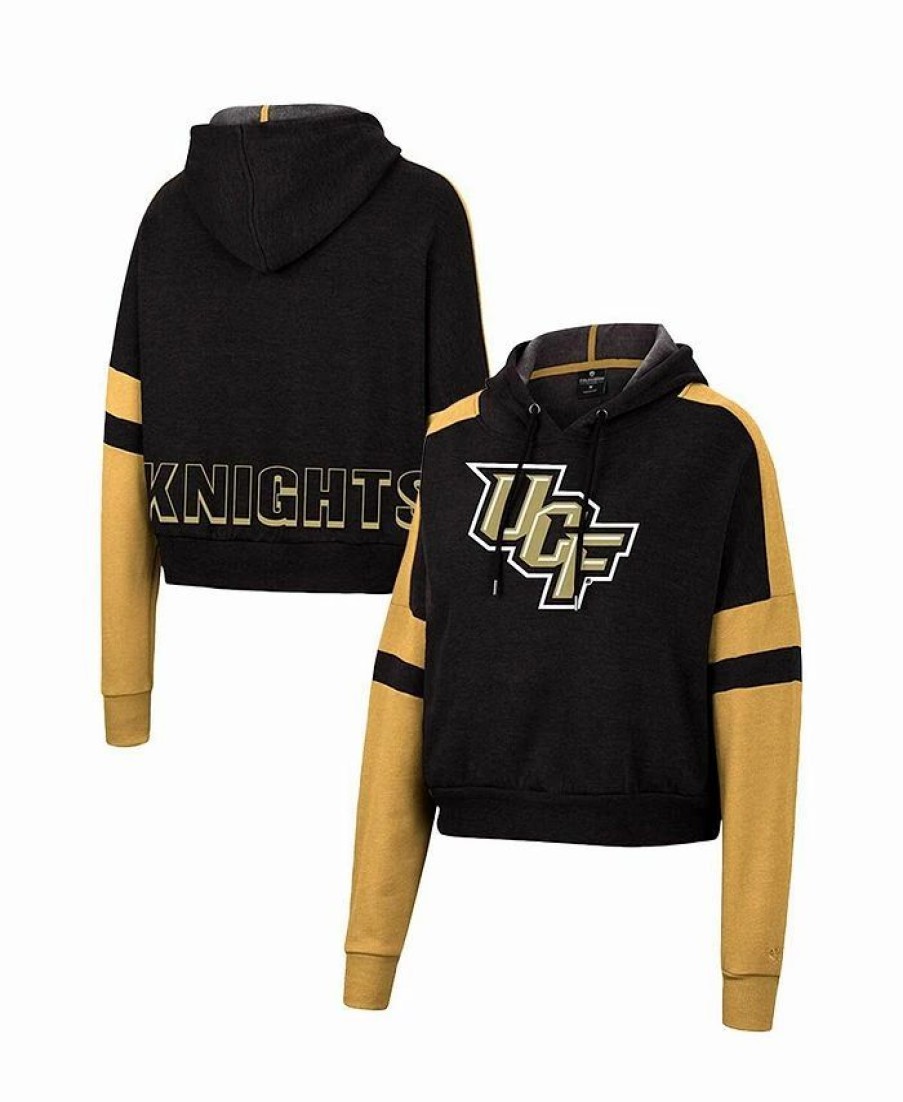 Sports Fan Shop * | Women'S Ucf Knights Throwback Stripe Arch Logo Cropped Pullover Hoodie Black