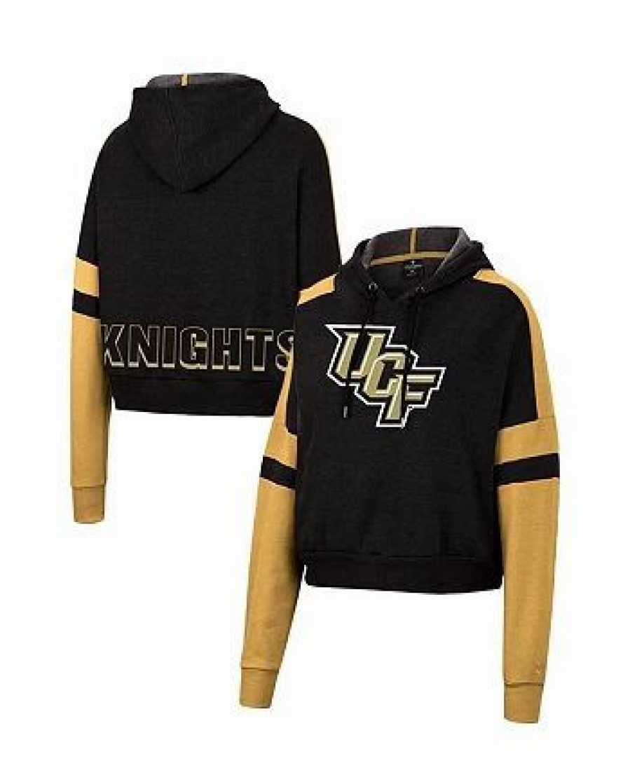 Sports Fan Shop * | Women'S Ucf Knights Throwback Stripe Arch Logo Cropped Pullover Hoodie Black