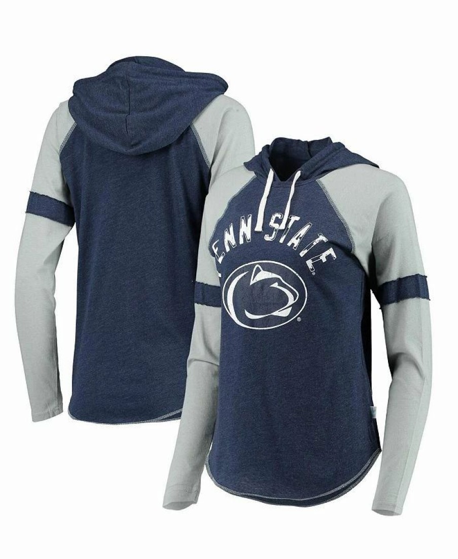 Sports Fan Shop * | Women'S Navy And Gray Penn State Nittany Lions Yard Line Raglan Hoodie Long Sleeve T-Shirt Navy, Gray