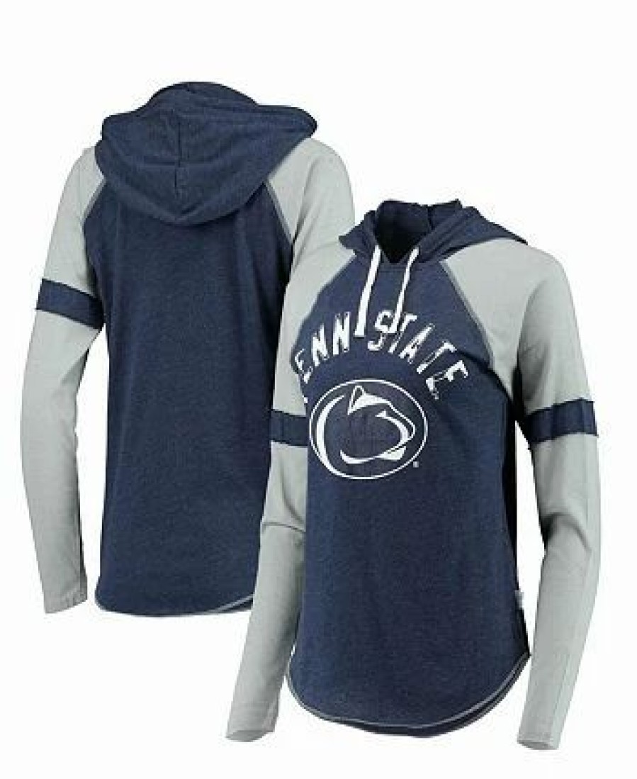 Sports Fan Shop * | Women'S Navy And Gray Penn State Nittany Lions Yard Line Raglan Hoodie Long Sleeve T-Shirt Navy, Gray