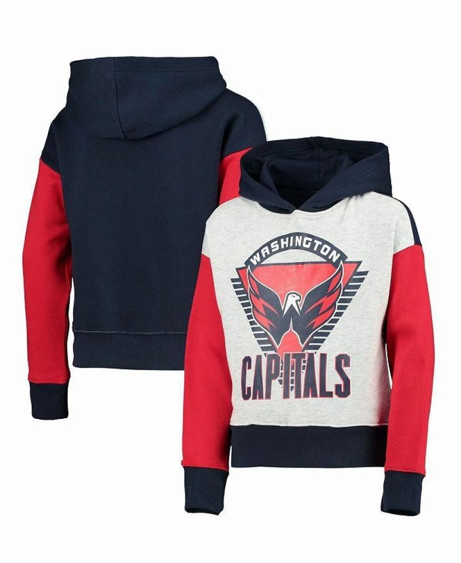 Sports Fan Shop * | Outerstuff Girls Youth Washington Capitals Let'S Get Loud Pullover Hoodie Heathered Gray, Navy