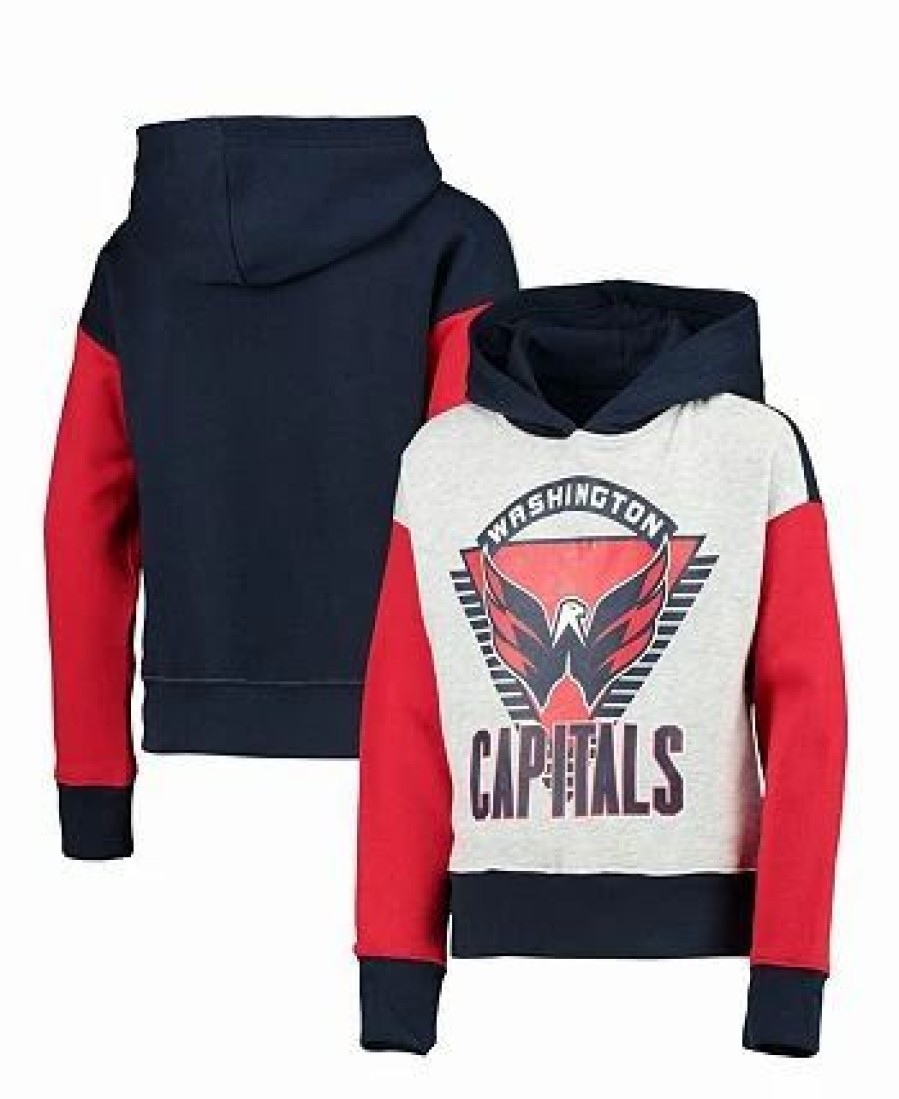 Sports Fan Shop * | Outerstuff Girls Youth Washington Capitals Let'S Get Loud Pullover Hoodie Heathered Gray, Navy