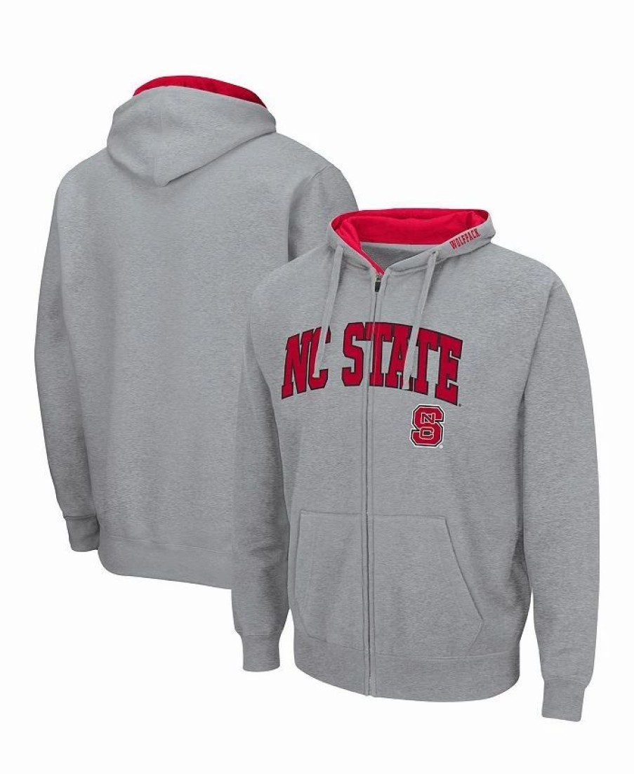 Sports Fan Shop * | Men'S Nc State Wolfpack Arch Logo 3.0 Full-Zip Hoodie Heathered Gray