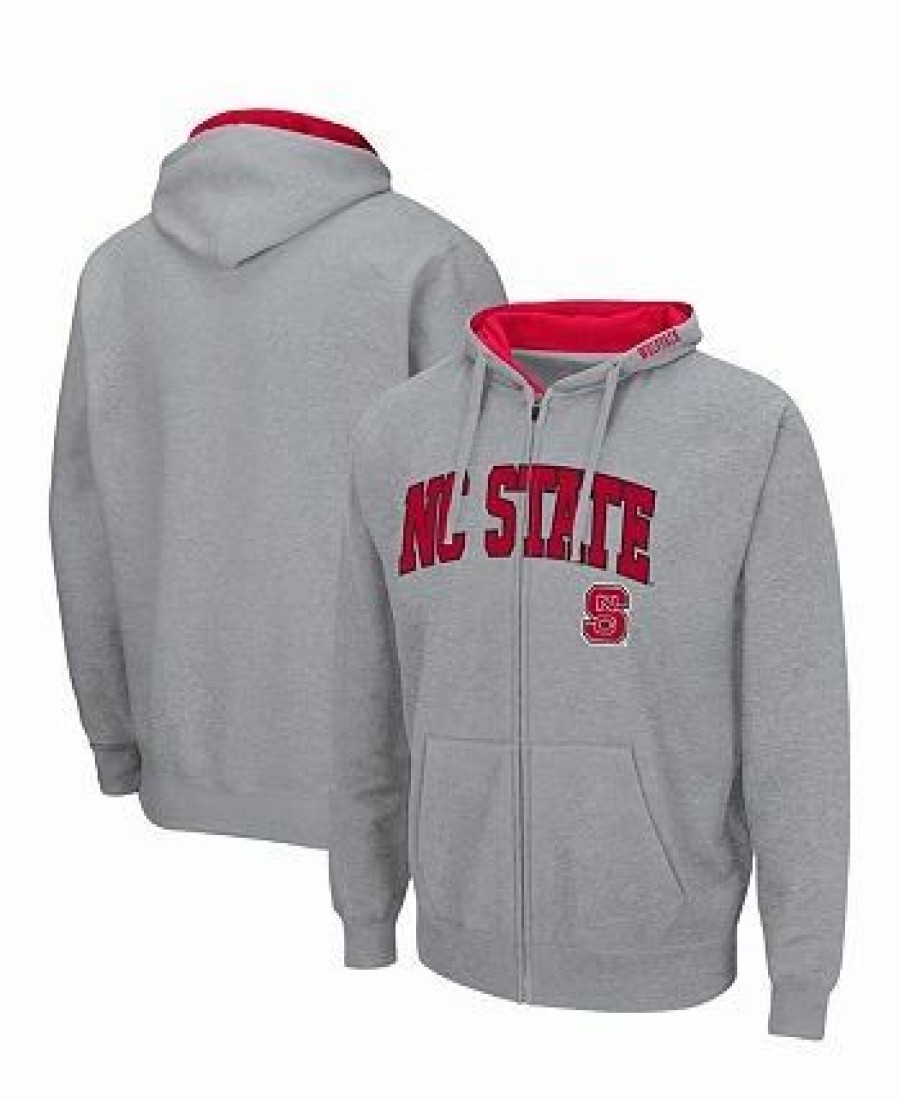 Sports Fan Shop * | Men'S Nc State Wolfpack Arch Logo 3.0 Full-Zip Hoodie Heathered Gray