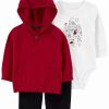 Kids * | Carter'S Baby Boys Pullover Hoodie, Bodysuit And Pants, 3 Piece Set Red