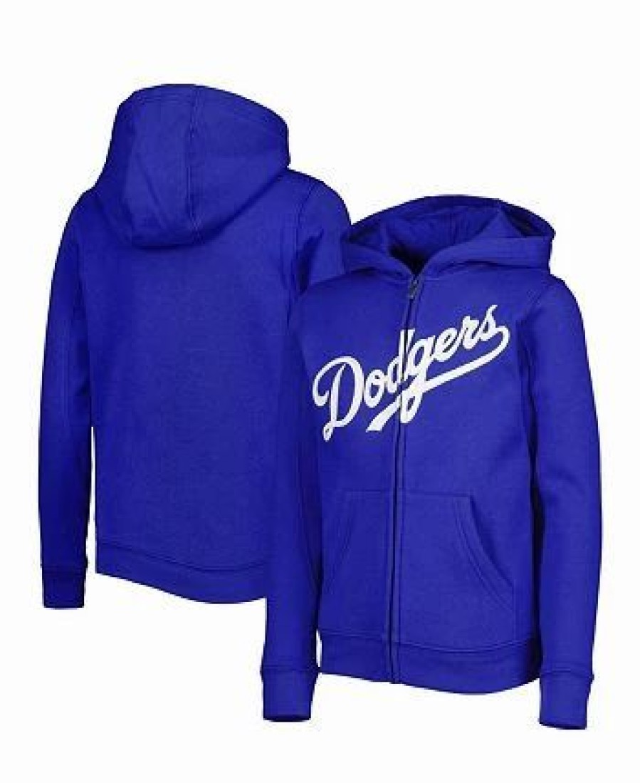 Sports Fan Shop * | Outerstuff Youth Boys Los Angeles Dodgers Wordmark Full-Zip Fleece Hoodie Royal