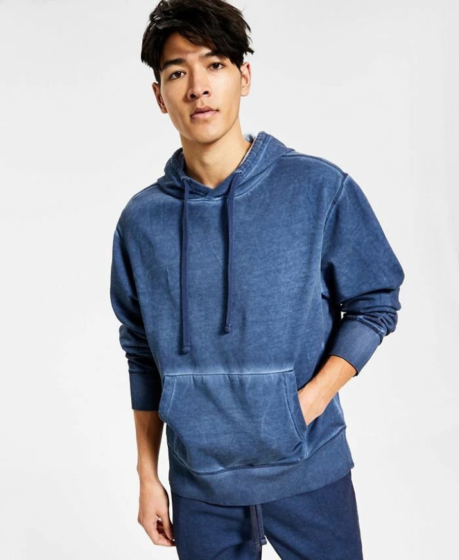 Hoodies & Sweatshirts * | Men'S Garment-Washed Fleece Hoodie, Created For Macy'S Basic Navy