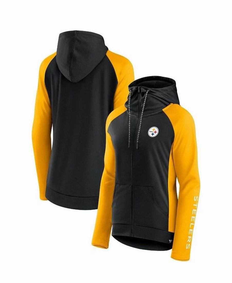 Sports Fan Shop * | Fanatics Women'S Branded Pittsburgh Steelers End Around Raglan Full-Zip Hoodie Black, Gold