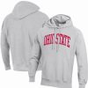 Sports Fan Shop * | Champion Men'S Ohio State Buckeyes Team Arch Reverse Weave Pullover Hoodie Heathered Gray