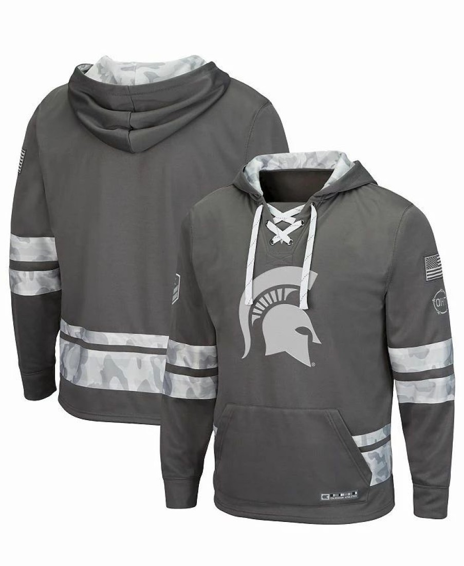 Sports Fan Shop * | Men'S Michigan State Spartans Oht Military-Inspired Appreciation Lace-Up Pullover Hoodie Gray