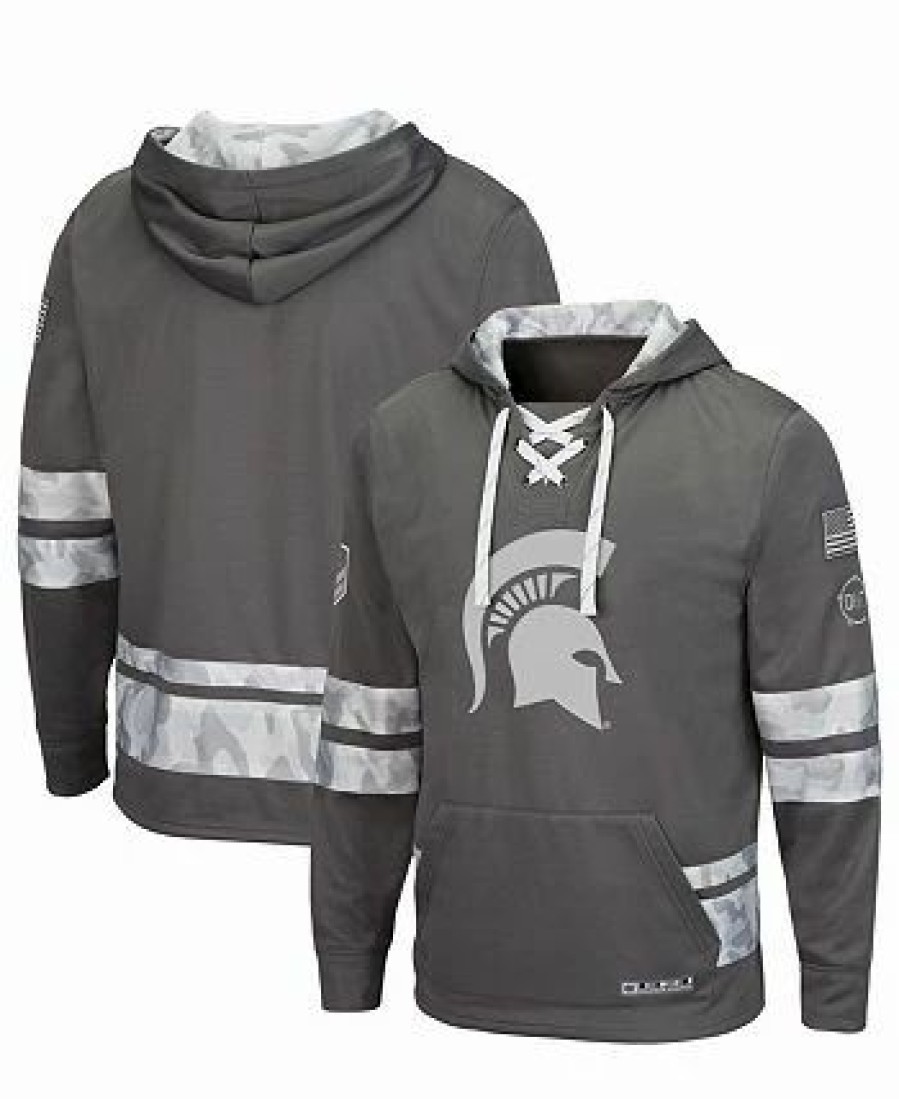 Sports Fan Shop * | Men'S Michigan State Spartans Oht Military-Inspired Appreciation Lace-Up Pullover Hoodie Gray