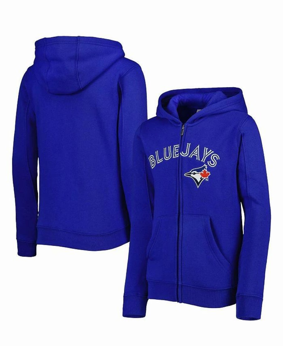 Sports Fan Shop * | Outerstuff Youth Boys Toronto Blue Jays Wordmark Full-Zip Fleece Hoodie Royal